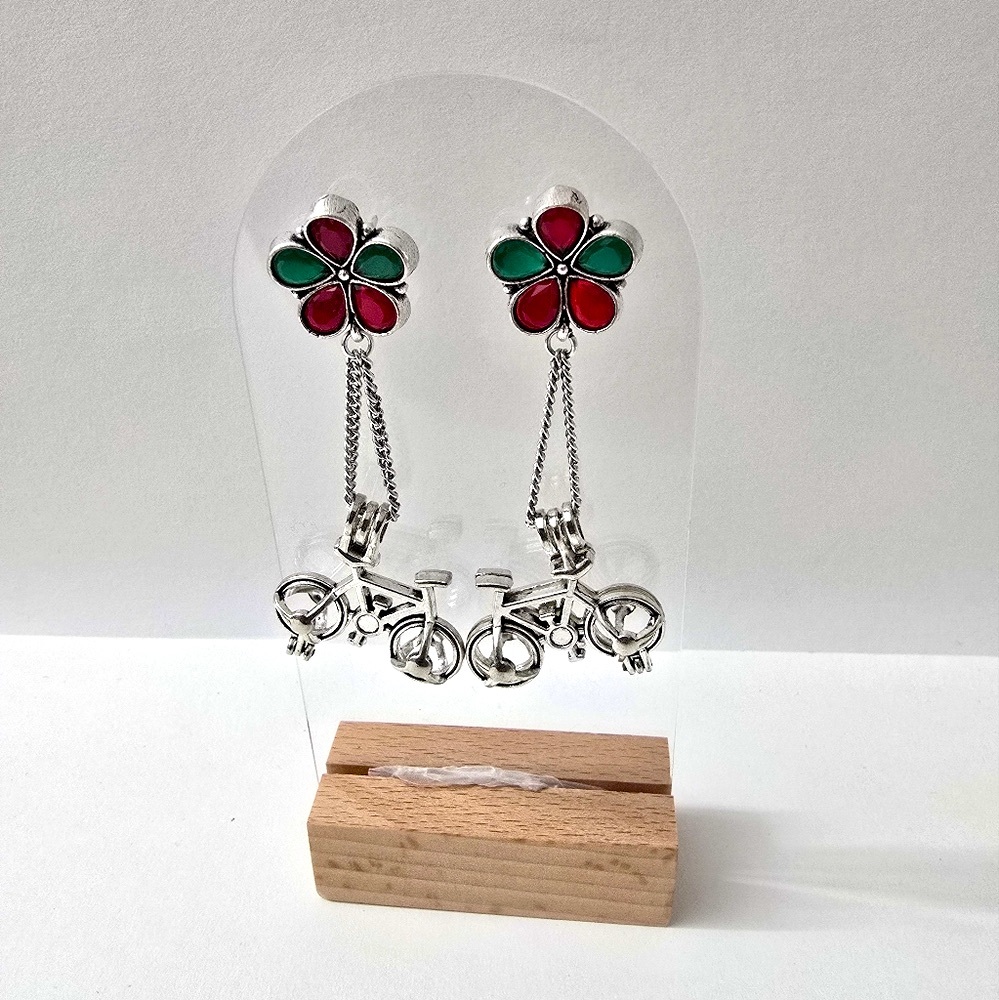 Ruby And Emerald Bike / Cycle Dangle Earrings - image 4